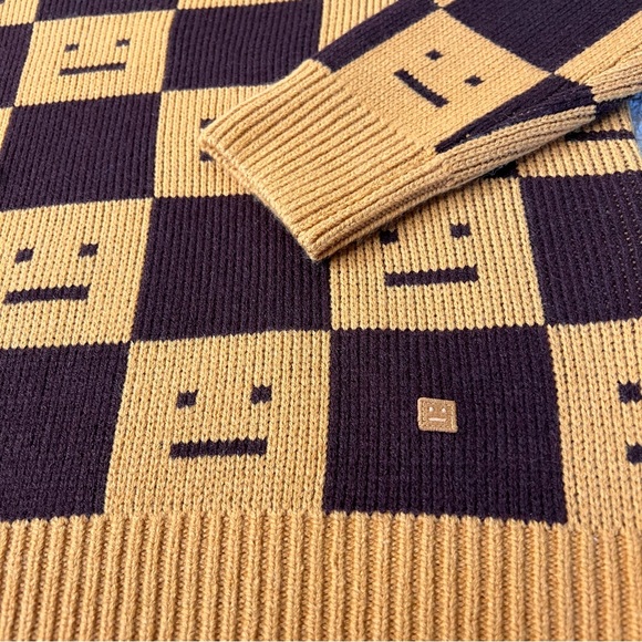 🍁☃️ACNE STUDIOS Women's Face Jacquard Wool Sweater Ochre Orange Coffee Brown - Picture 12 of 14